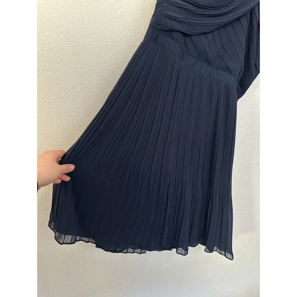 NWT Club Monaco Womens Adelphie Dress One Shoulder Silk Navy Knee Length Size 12